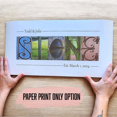 Personalized Last Name Print – Custom Couple's Names & Wedding Date – Photo Paper or Canvas Hanger Frame – Unique Wedding Gift for Couples