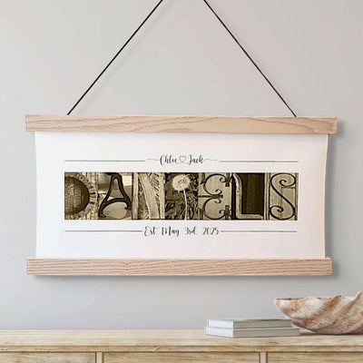 Personalized Last Name Print – Custom Couple's Names & Wedding Date – Photo Paper or Canvas Hanger Frame – Unique Wedding Gift for Couples